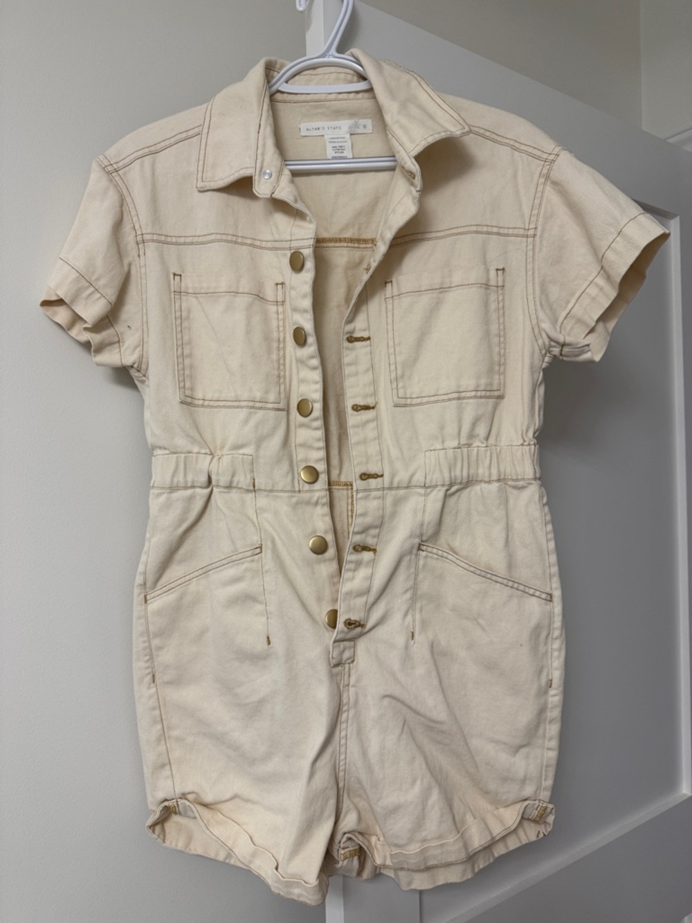 Altar'd State Cream Jean romper